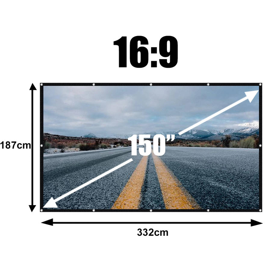 150-inch 16:9 Projector Screen HD Projection Screen for Home Office Theater Movies Indoors Outdoors
