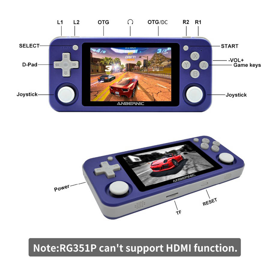 ANBERNIC RG351P 64GB 2500 Games IPS HD Handheld Game Console Support for PSP PS1 N64 GBA GBC MD NEOGEO FC Games Player 64Bit RK3326 Linux System OCA Full Fit Screen