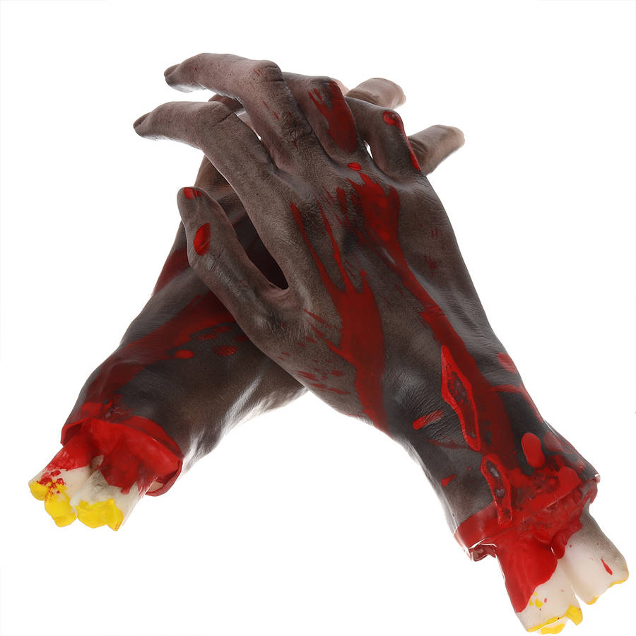 1 Pair of Hands/Feet Vinyl Halloween Horror Broken Hands Realistic Scene Decoration Props Tricky Toy