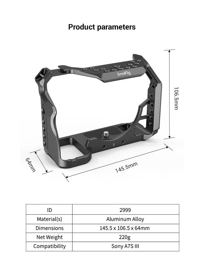 SmallRig 2999 A7S3 DSLR Cage A7SIII Form-fitting Cage for Sony Alpha 7S III Camera Cage A7S3 Cage Rig