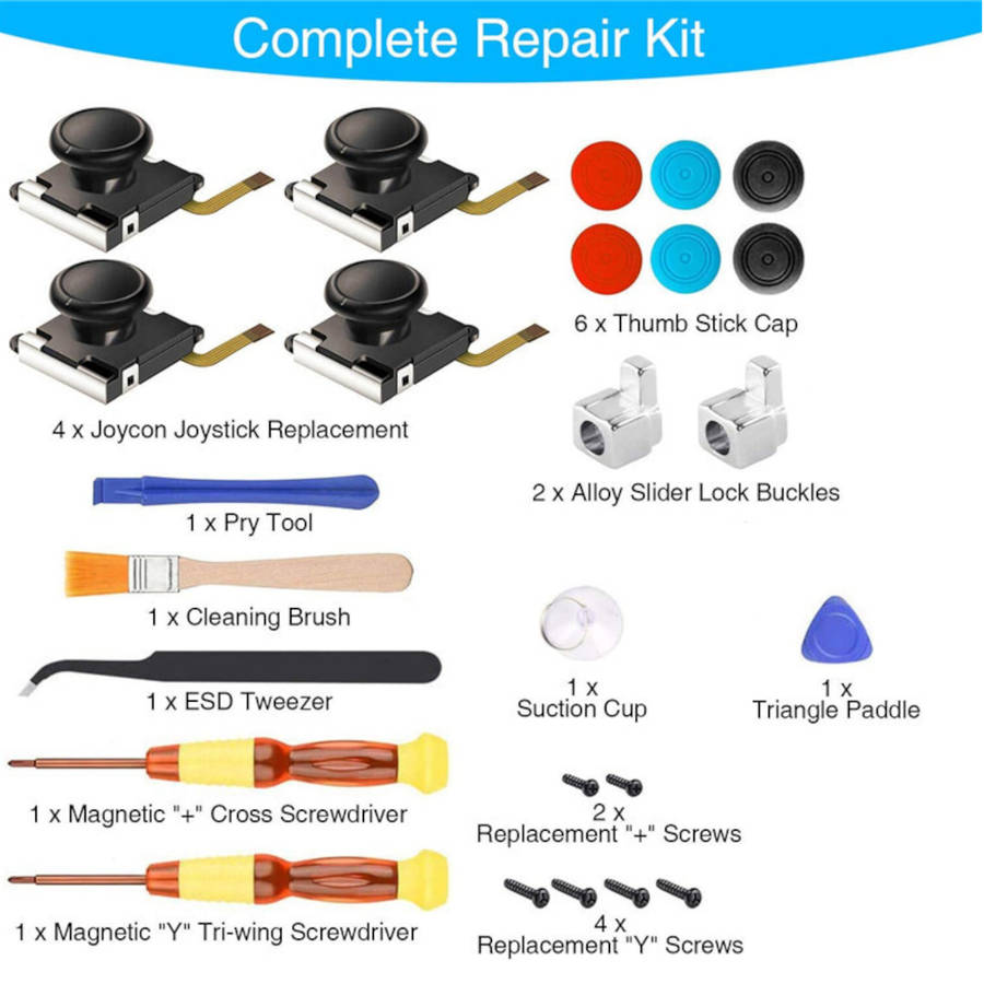 25Pcs 3D Replacement Joystick Analog Thumb Stick Repair Kit Case Cover Cap Repair Tools Set for Nintendo Switch Joy-Con Joycon Game Controller for NS Gamepad