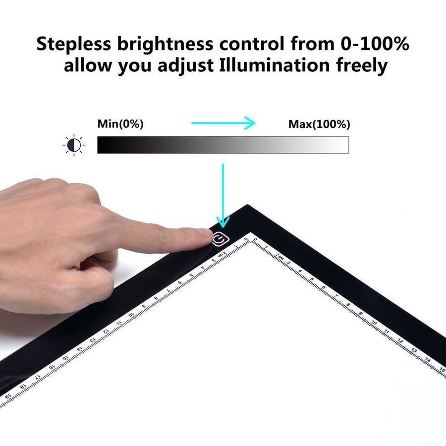 A3 LED Light Pad Tracing Stepless/Three Gear Dimmable Brightness Diamond Painting Board with Scale Art Copy Pad Writing Sketching LED Light Artboard 420*300*4mm
