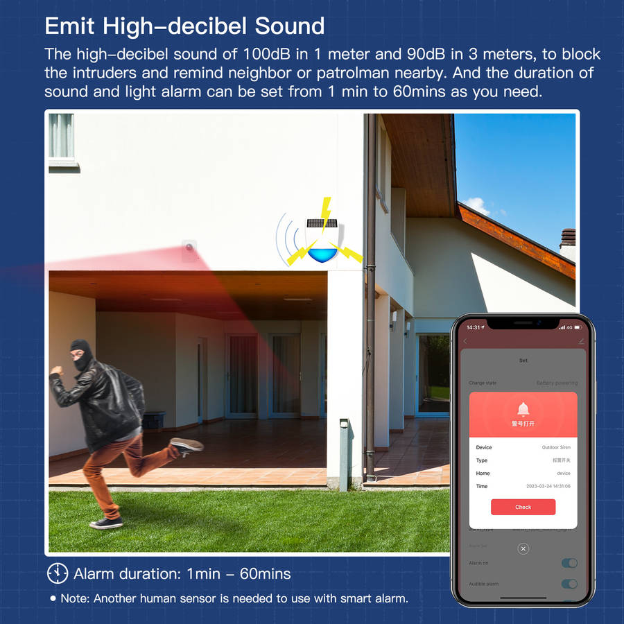 tuya wifi/zigbe smart siren alarm waterproof outdoor with solar with solar charging panel 95db remote control outdoor siren alarm