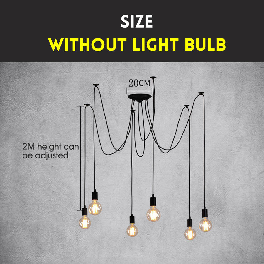 E27 1/2/3/4/5/6/7/8 Heads 1.2M Ethereal Glow Shade Ceiling Chandelier Light Black Wire Pendant Hanging Lampholder 110V-220V