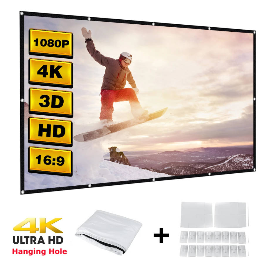 150-inch 16:9 Projector Screen HD Projection Screen for Home Office Theater Movies Indoors Outdoors