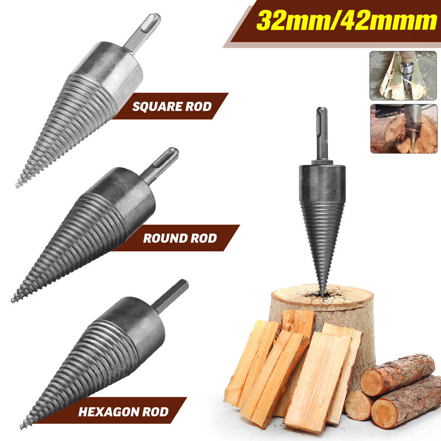 32/42mm Steel Firewood Drill Bit Wood Splitting Splitter Screw Cone Punch Tool