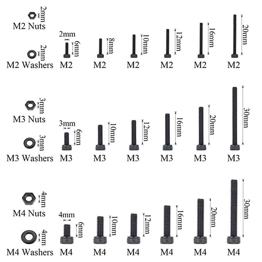1200Pcs Assorted M2 M3 M4 Stainless Steel Screws & Socket Bolts and Nuts Set