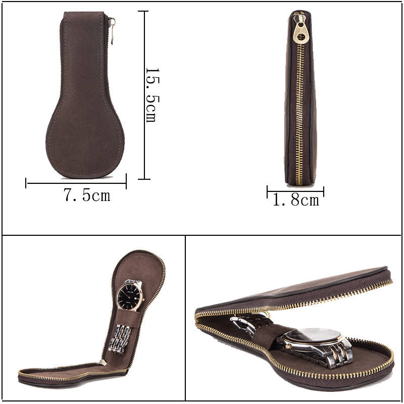 men genuine leather retro travel watch bag fashion creative watch storage bag
