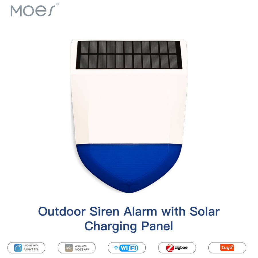 tuya wifi/zigbe smart siren alarm waterproof outdoor with solar with solar charging panel 95db remote control outdoor siren alarm