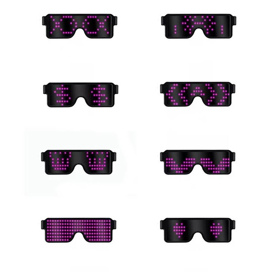 LUSTREON USB Chargeable LED Party Light Up Glasses with 8 Patterns for Nightclub Christmas Wearing