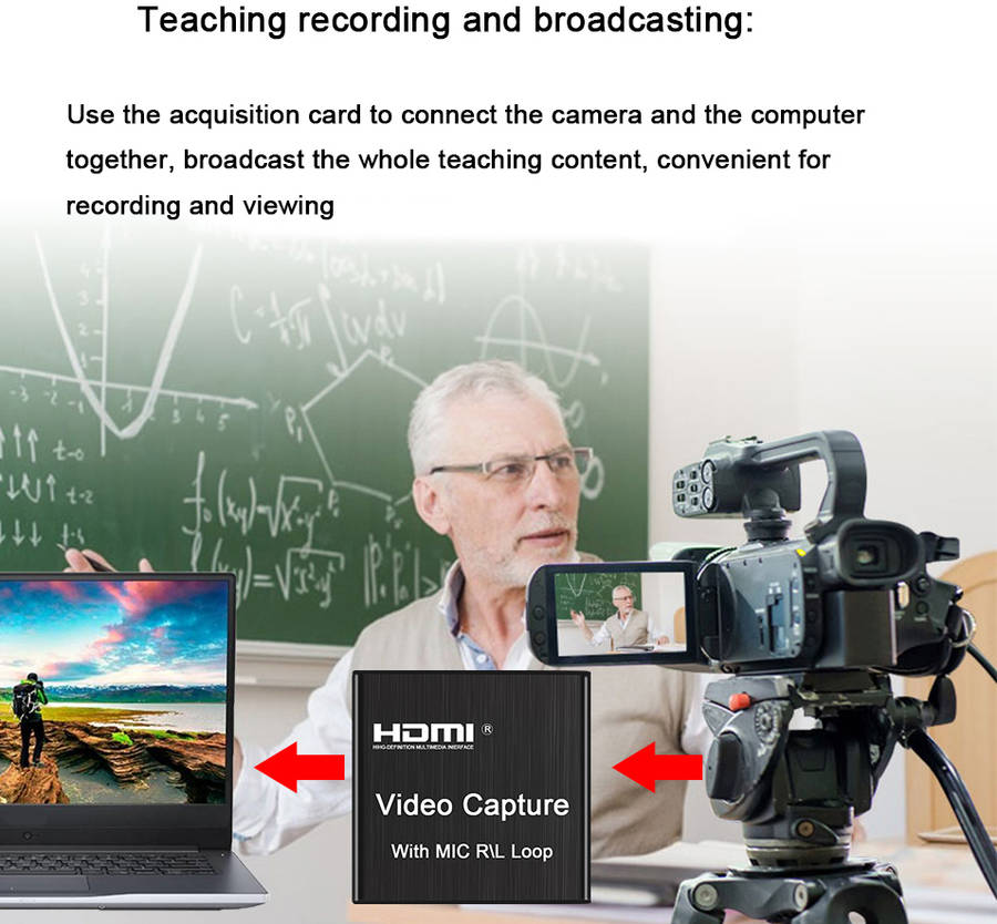 Bakeey HDMI Video Capture Card HD 4K 1080P 30fps Loop Out USB 2.0 Audio Video Recorder With Mic For Game Live Streaming Video Conference For Xbox PS5 For Nintendo Switch