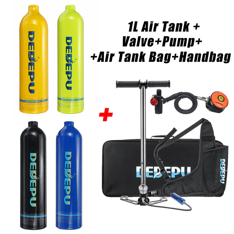 DEDEPU Scuba Diving Set 1L Diving Tank With Manual Pump+Breathing Valve+Converter Underwater Mini Scuba Tank Accessories