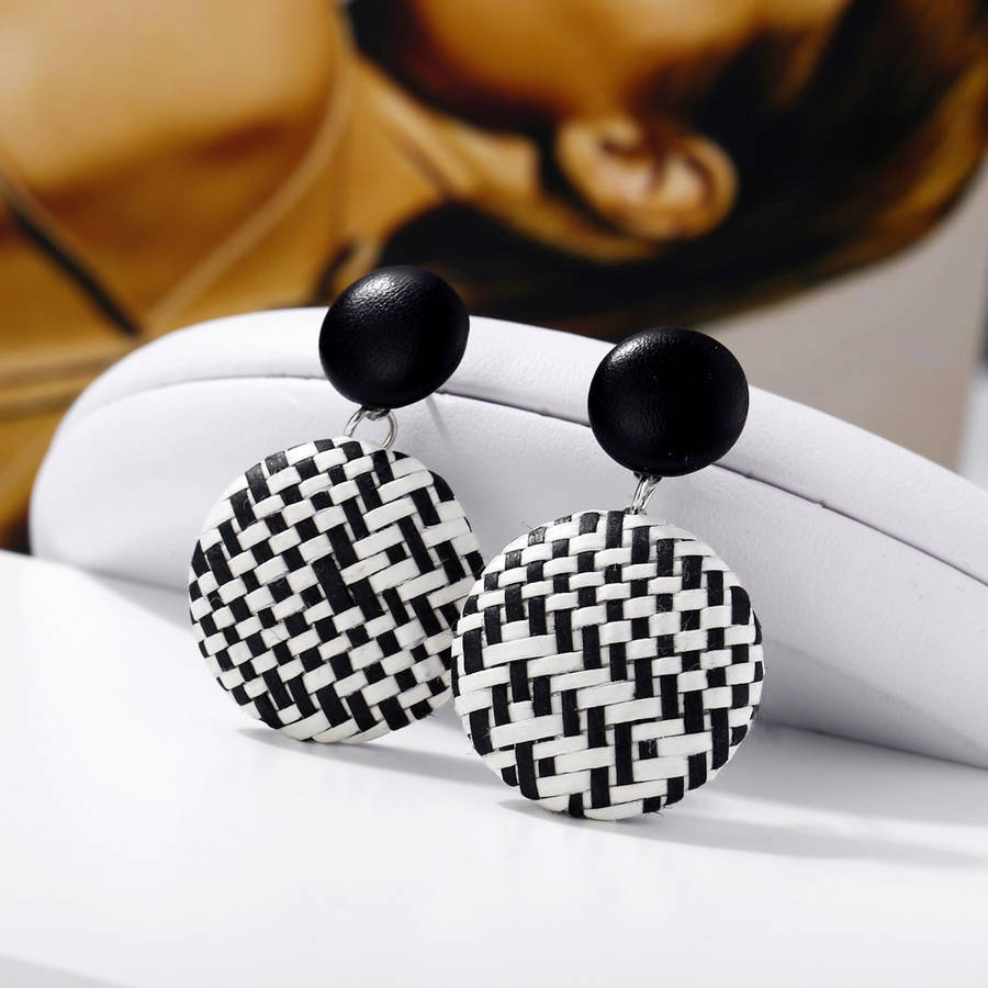 New African Paper Weaving Big Earring Retro Style Round Circle Ear Drop Earring