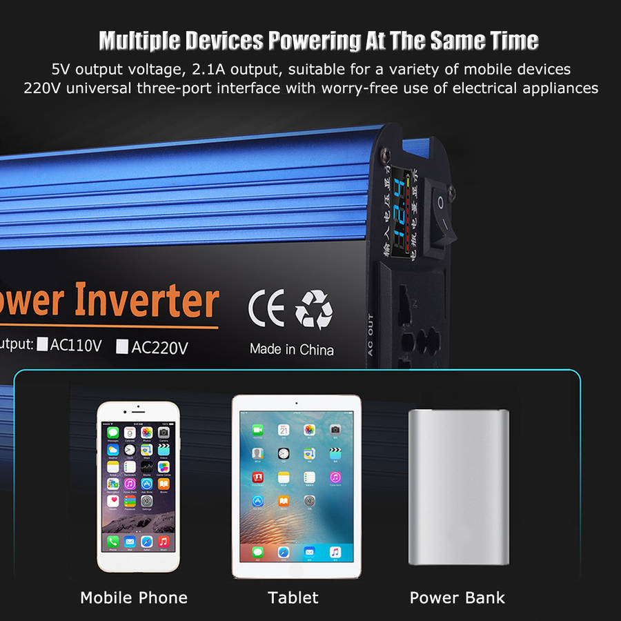 3000W LCD Power Inverter 12/24/48/60V to AC 220V Modified Sine Wave Converter