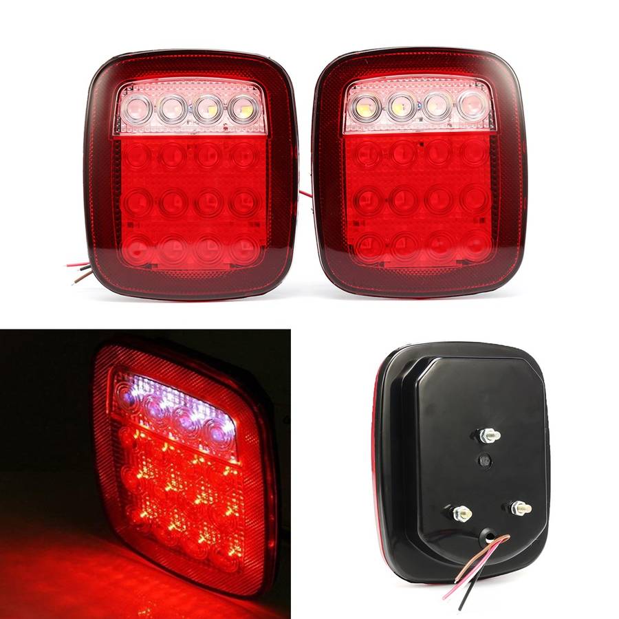 2Pcs LED Car Red White Tail Light Truck Trailer Stop Turn Lamp for Jeep JK TJ CJ YJ