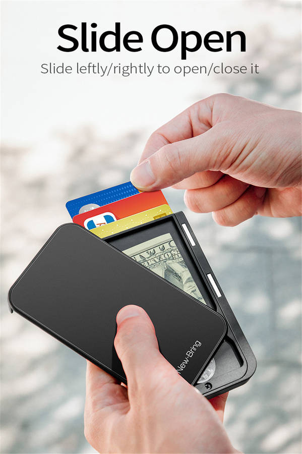 NewBring Card Holder Metal Ultrathin Wooden RFID Blocking Card Holder Wallets Business ID Card Box Creative Gifts