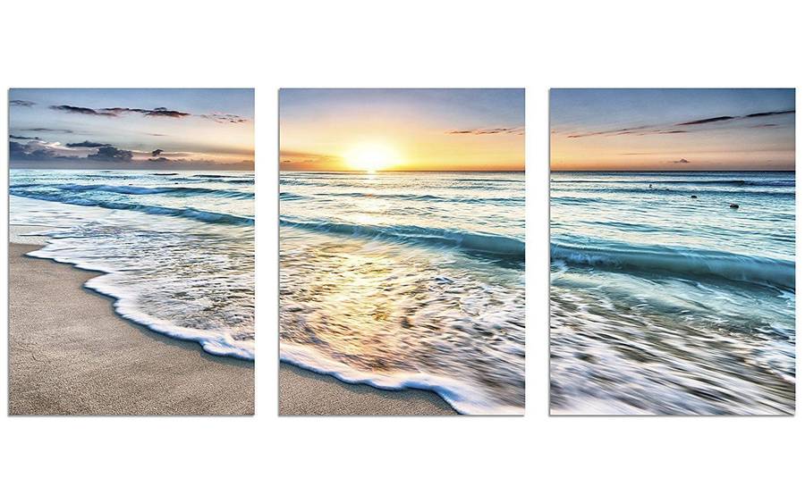 Beach Canvas Wall Art Sunset Sand Ocean Sea Wave 3 Panel Home Picture Decor Paintings