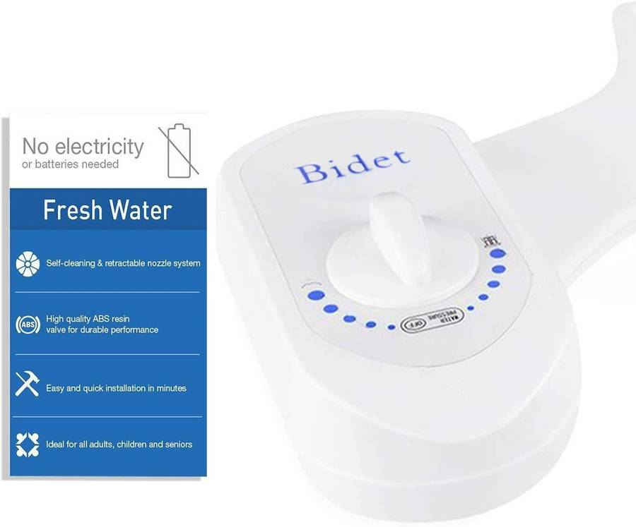 Bathroom Non-Electric Bidet Attachment for Home Mechanical Toilet Seat with Self-Cleaning Retractable Nozzle Water Pressure Adjustment