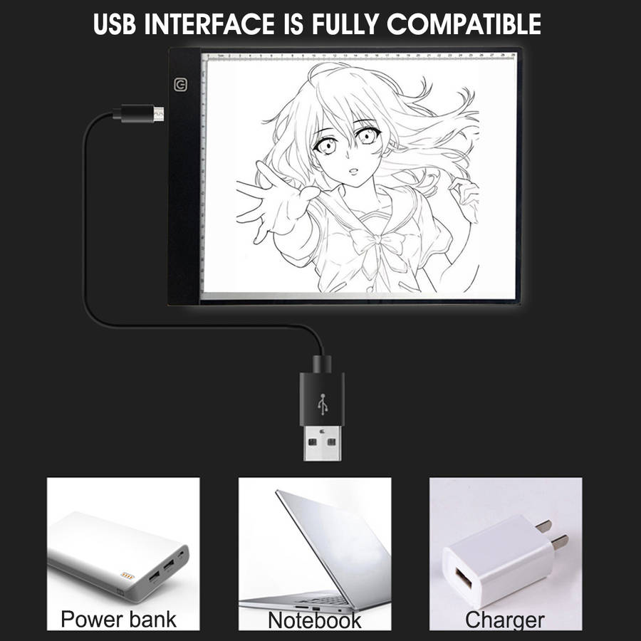 A3 LED Light Pad Tracing Stepless/Three Gear Dimmable Brightness Diamond Painting Board with Scale Art Copy Pad Writing Sketching LED Light Artboard 420*300*4mm