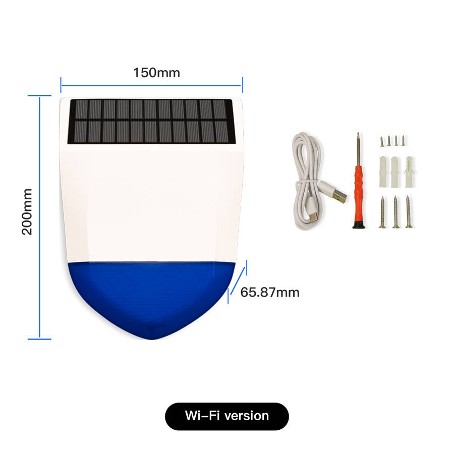 tuya wifi/zigbe smart siren alarm waterproof outdoor with solar with solar charging panel 95db remote control outdoor siren alarm