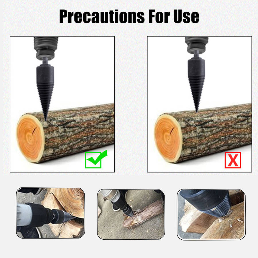 32/42mm Steel Firewood Drill Bit Wood Splitting Splitter Screw Cone Punch Tool