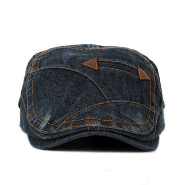 Fashion Mens Washed Denim Beret Caps Vintage Cowboy Flat Sun Cap