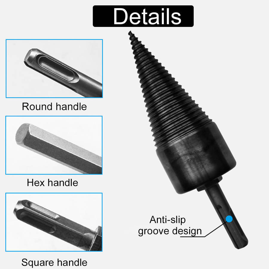 32/42mm Steel Firewood Drill Bit Wood Splitting Splitter Screw Cone Punch Tool