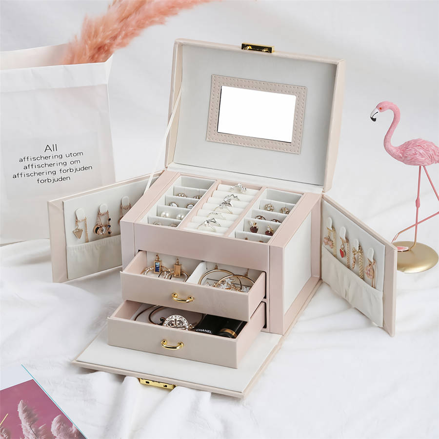 Jewelry Box Large Capacity Leather Storage Jewelry Box Earring Ring