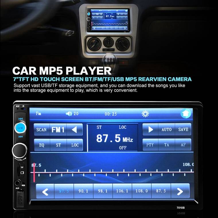 7 Inch Car Stereo Radio MP5 MP3 Player FM USB AUX Full HD Bluetooth Touch Screen Rear View Camera
