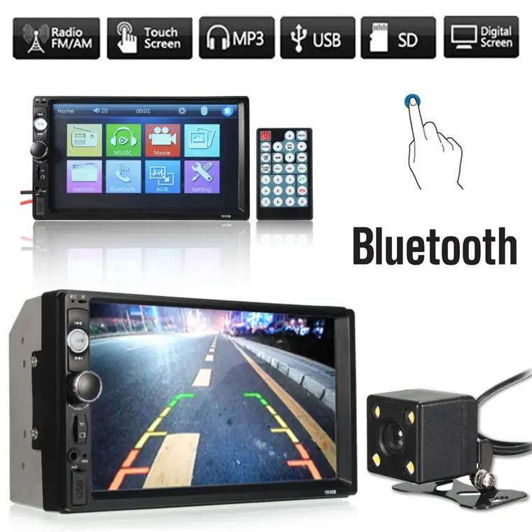 7 Inch Car Stereo Radio MP5 MP3 Player FM USB AUX Full HD Bluetooth Touch Screen Rear View Camera