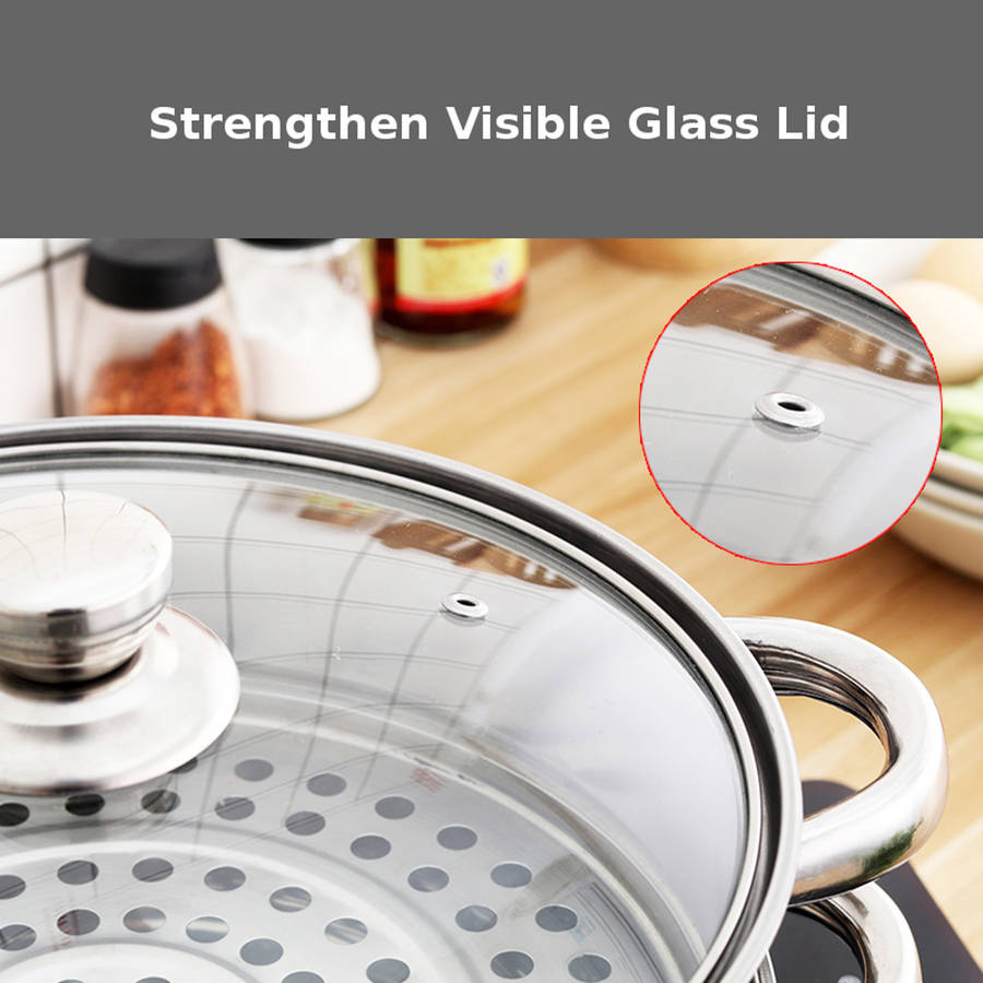 CHUZHIZUN Ztg--z101 Food Steamer Pot Pan Vegetable Cooker Glass 1/2 Tier 26.5CM Stainless Steel Lid