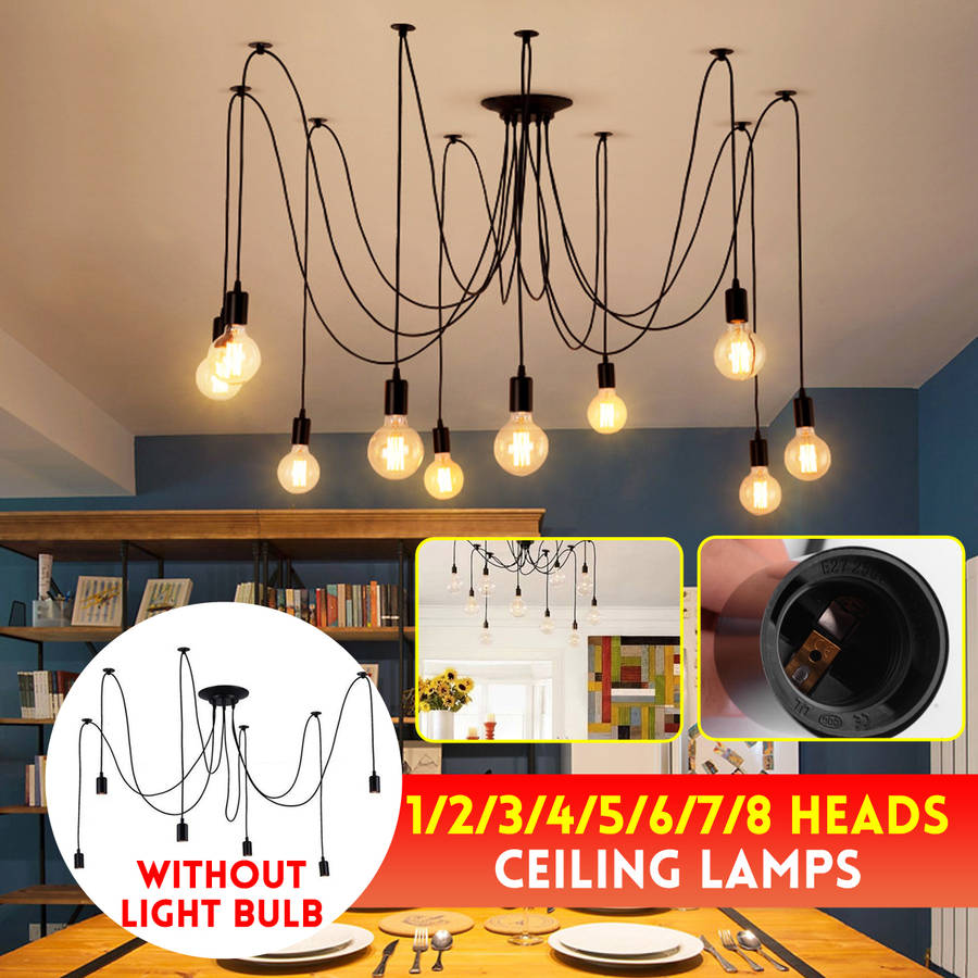 E27 1/2/3/4/5/6/7/8 Heads 1.2M Ethereal Glow Shade Ceiling Chandelier Light Black Wire Pendant Hanging Lampholder 110V-220V