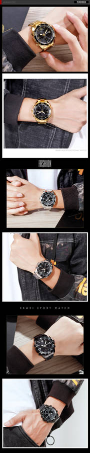 SKMEI 1649 Men Business Style Sport Full Metal Luminous Dual Display Digital Watch