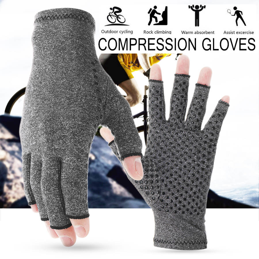 1 Pair Anti Arthritis Gloves Ease Pain Relief Compression Gloves Hand Support Outdoor Fitness Half Finger Gloves