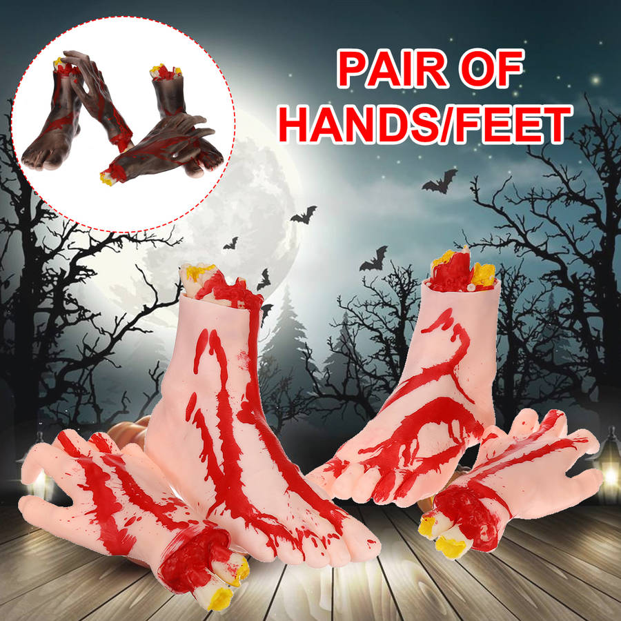 1 Pair of Hands/Feet Vinyl Halloween Horror Broken Hands Realistic Scene Decoration Props Tricky Toy