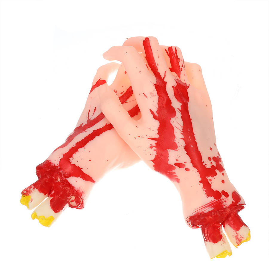 1 Pair of Hands/Feet Vinyl Halloween Horror Broken Hands Realistic Scene Decoration Props Tricky Toy