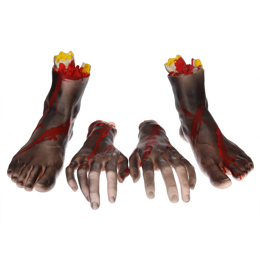 1 Pair of Hands/Feet Vinyl Halloween Horror Broken Hands Realistic Scene Decoration Props Tricky Toy