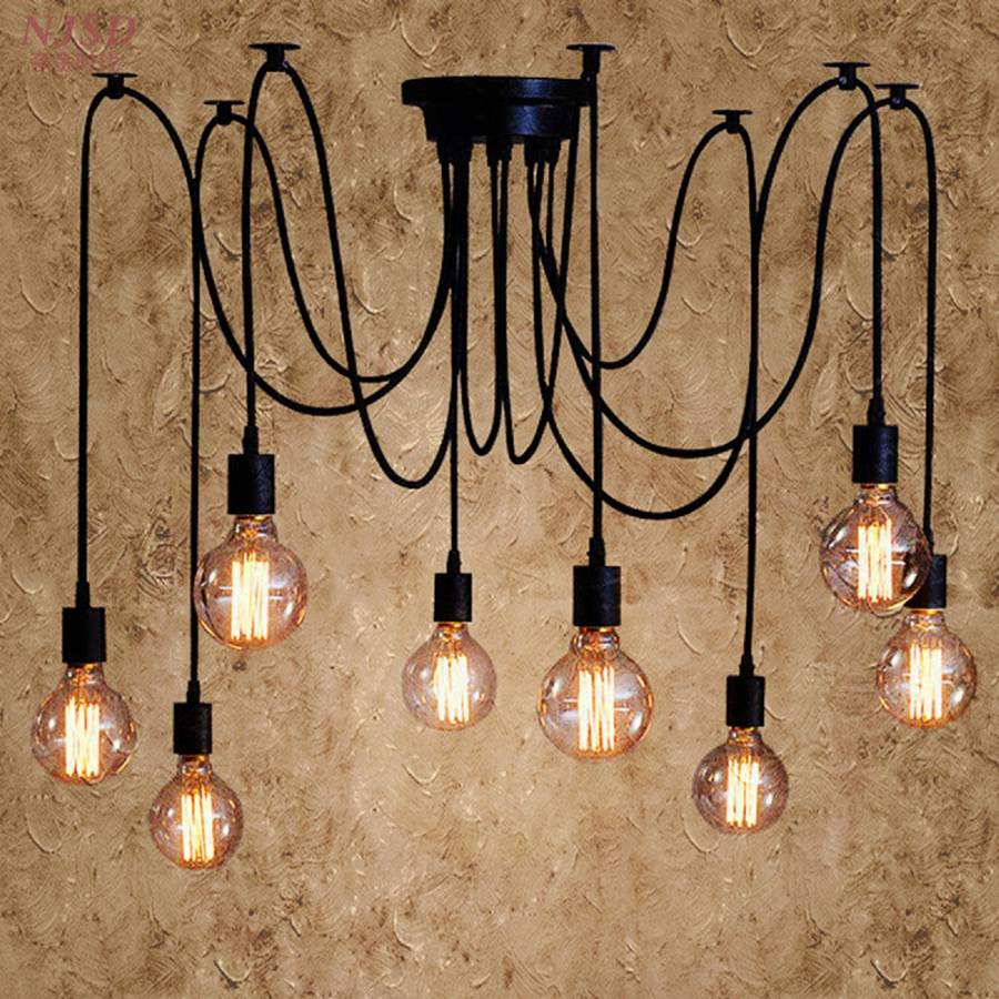 E27 1/2/3/4/5/6/7/8 Heads 1.2M Ethereal Glow Shade Ceiling Chandelier Light Black Wire Pendant Hanging Lampholder 110V-220V