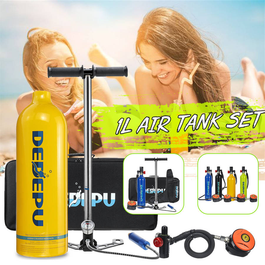 DEDEPU Scuba Diving Set 1L Diving Tank With Manual Pump+Breathing Valve+Converter Underwater Mini Scuba Tank Accessories