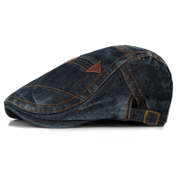 Fashion Mens Washed Denim Beret Caps Vintage Cowboy Flat Sun Cap