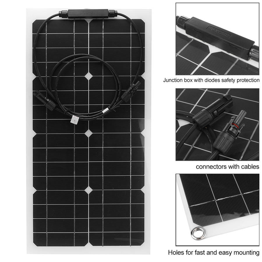 100W Flexible Solar Panel Battery Charger Kit Boat Car & 30/60/100A Controller