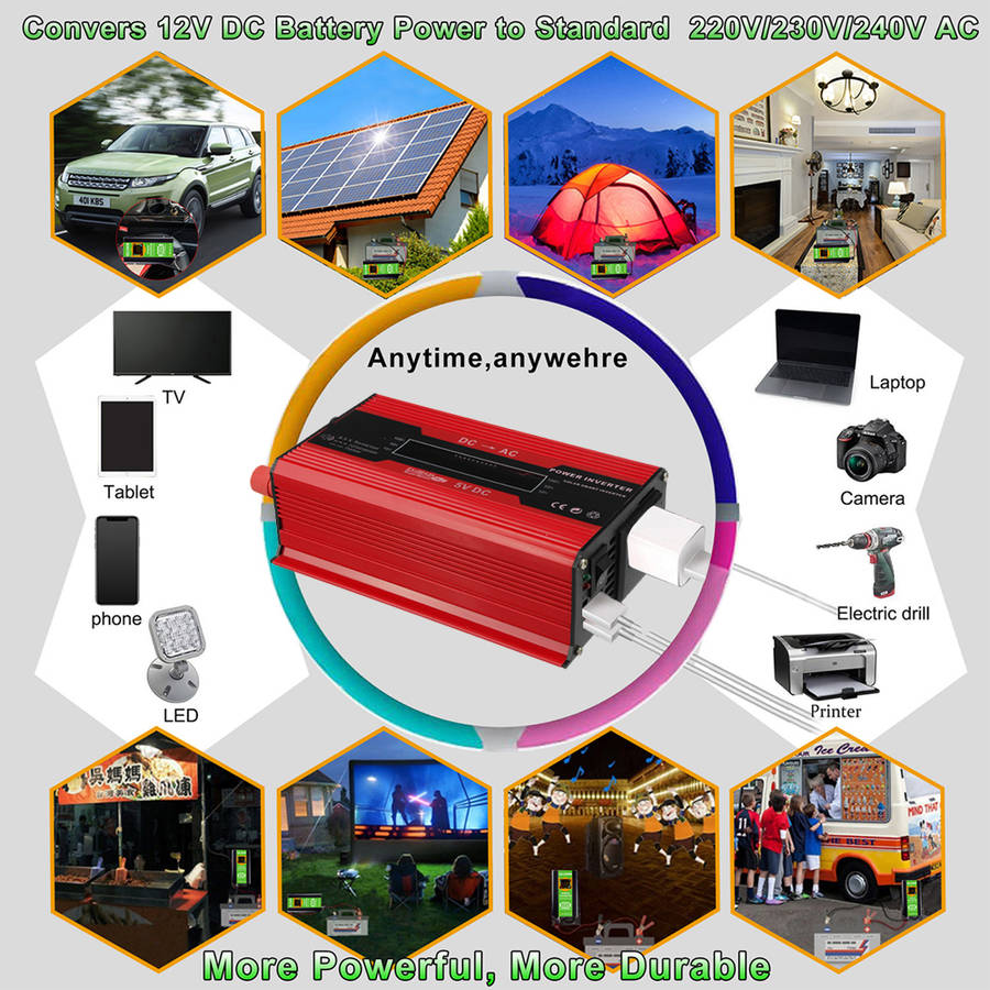 4000W Peak Power Inverter Intelligent Color Screen Dual USB Port Inverter 300W Rated DC To AC Inverter