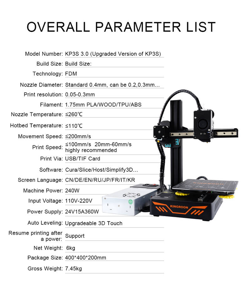 KINGROON KP3S 3.0 3D Printer High Precision Printing Upgraded DIY 3d printer Kit Touch Screen Pringting Size 180*180*180mm