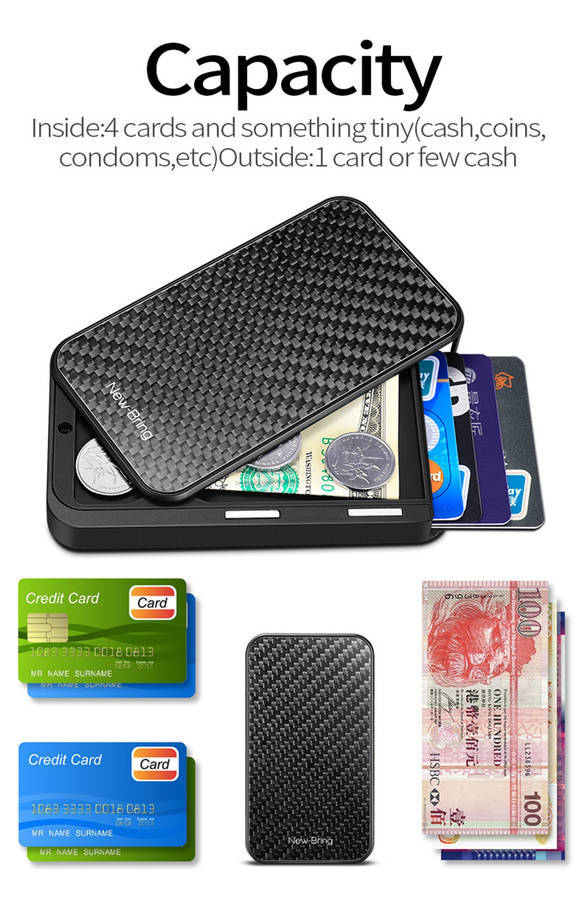 NewBring Card Holder Metal Ultrathin Wooden RFID Blocking Card Holder Wallets Business ID Card Box Creative Gifts