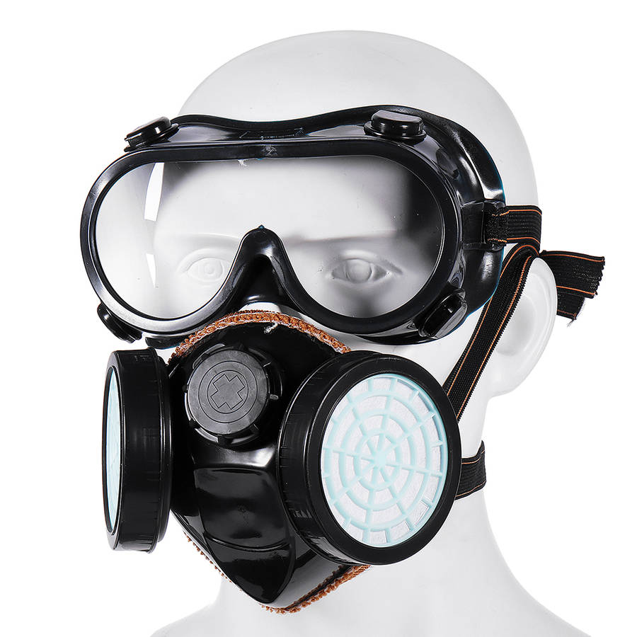 2 in 1 Gas Mask Double Filter Anti Gas Chemical Pesticide Respirator 300Hours Used