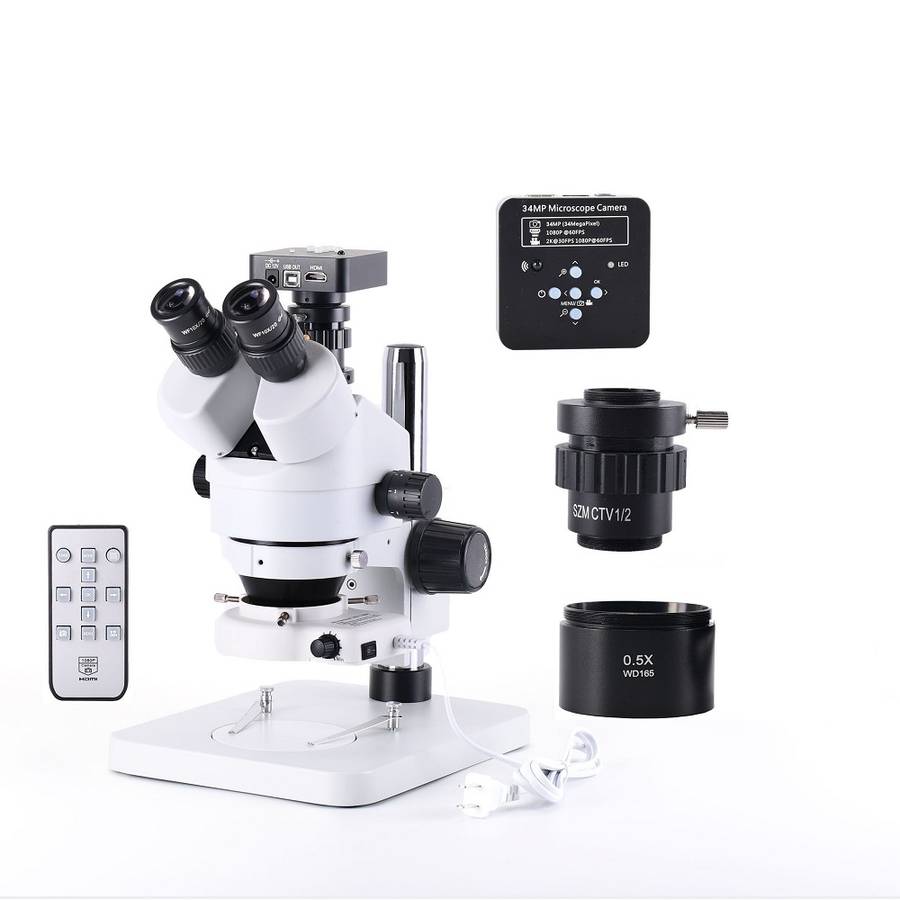 New 34MP 2K HD USB Microscope Camera with 56 LED Light Trinocular Stereo Microscope Zoom 7X-45