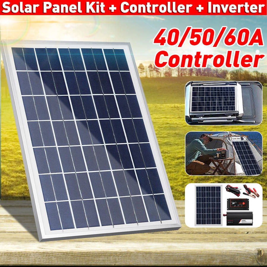 12V/24V DIY Solar System Kit Soalr Charge Controller 18V 20W Solar Panel 1000W Solar Inverter Solar Power Generation Kit
