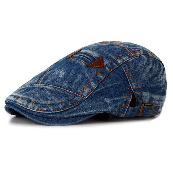 Fashion Mens Washed Denim Beret Caps Vintage Cowboy Flat Sun Cap