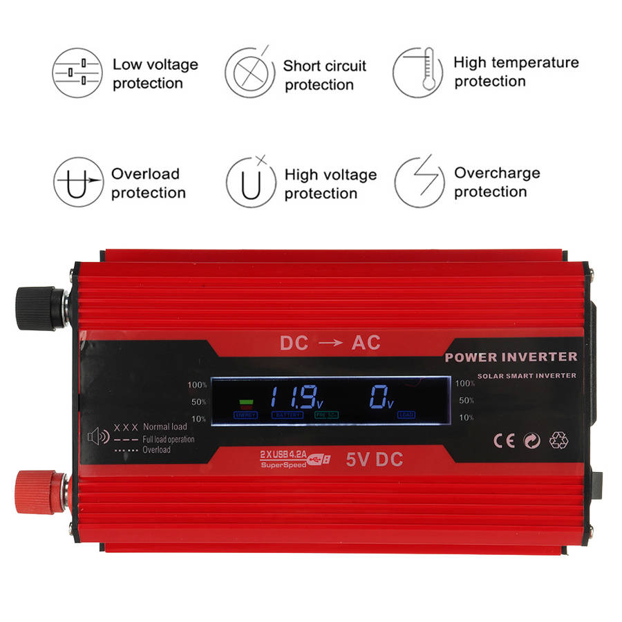 4000W Peak Power Inverter Intelligent Color Screen Dual USB Port Inverter 300W Rated DC To AC Inverter