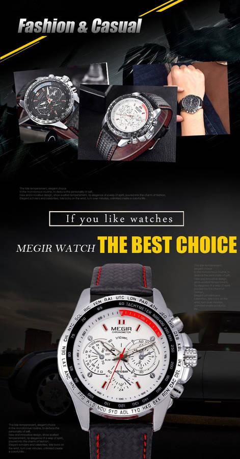 MEGIR 1010 Brand Men Watch Alloy Case Leather Strap Lumious Male Sport Casual Quartz Wrist Watch